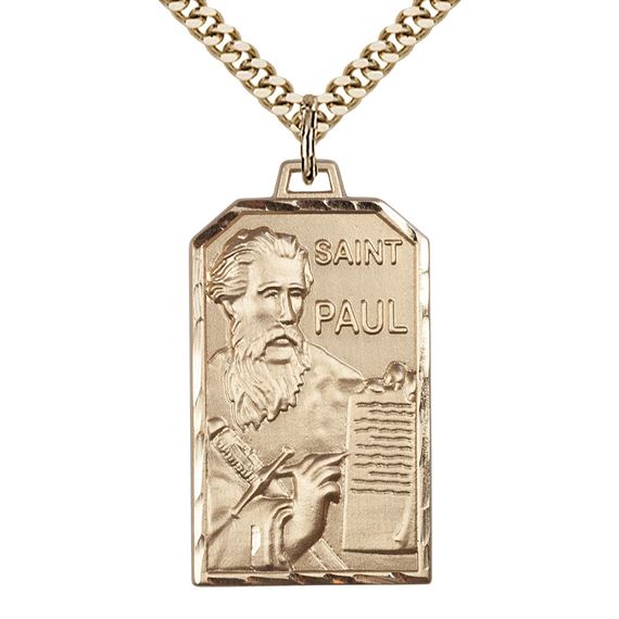 14KT GOLD FILLED ST PAUL THE APOSTLE PENDANT WITH CHAIN - 1 1/4" x 3/4"
