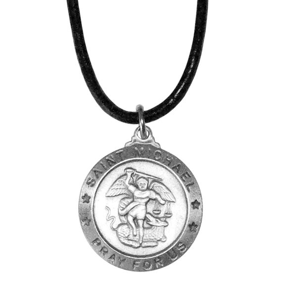 ST. MICHAEL MEDAL ON BLACK CORD