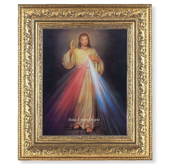 THE DIVINE MERCY - ORNATE GOLD LEAF FRAME (12 1/2" X 14 1/2")