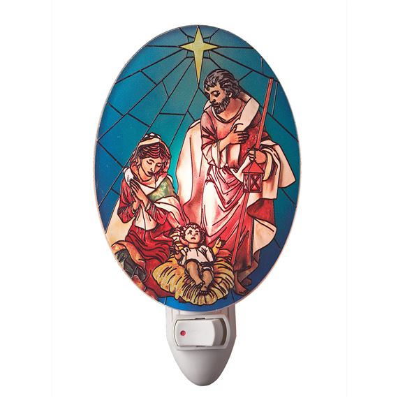 HOLY FAMILY STAINED GLASS NIGHTLIGHT