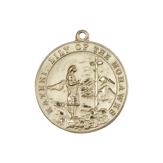 14KT GOLD ST KATERI MEDAL - 1 1/4" x 1 1/8"