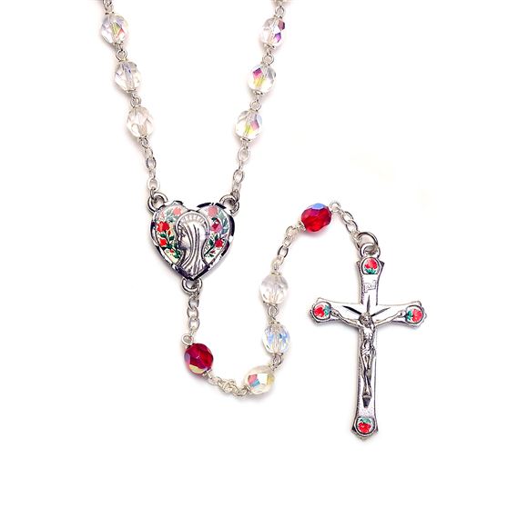 CRYSTAL ROSARY WITH ROSE ACCENTS