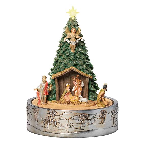 FONTANINI ROTATING MUSICAL NATIVITY TREE WITH LIGHT - 11"