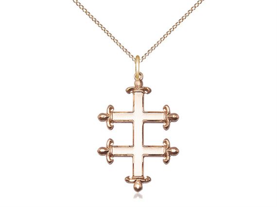 14KT GOLD FILLED CROSS OF LORRAINE PENDANT WITH CHAIN