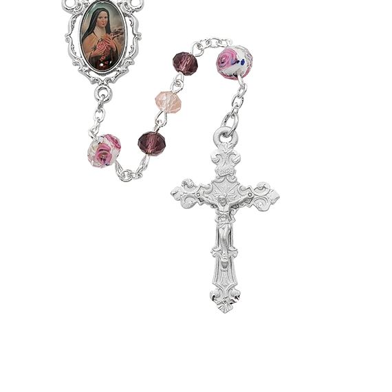 PINK AND PURPLE BEAD ST. THERESE ROSARY