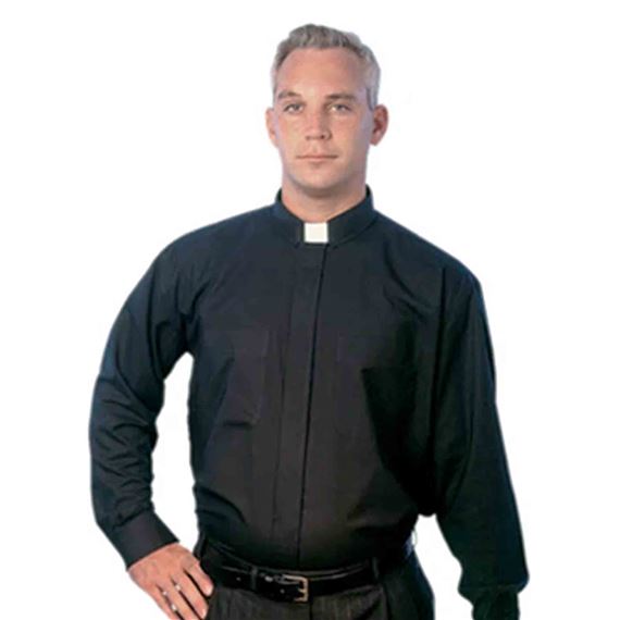 MAN'S BLACK CLERIC SHIRT (100% COTTON) - LONG SLEEVE