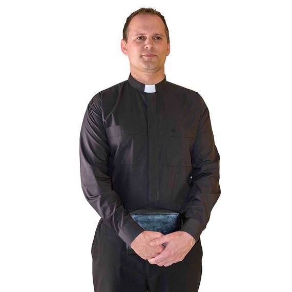 MAN'S BLACK CLERIC SHIRT - LONG SLEEVE