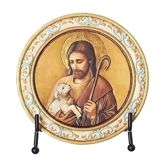 GOOD SHEPHERD ROUND PLAQUE WITH EASEL