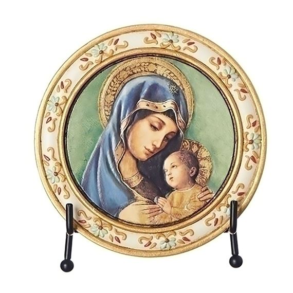 MADONNA AND CHILD ROUND PLAQUE WITH EASEL