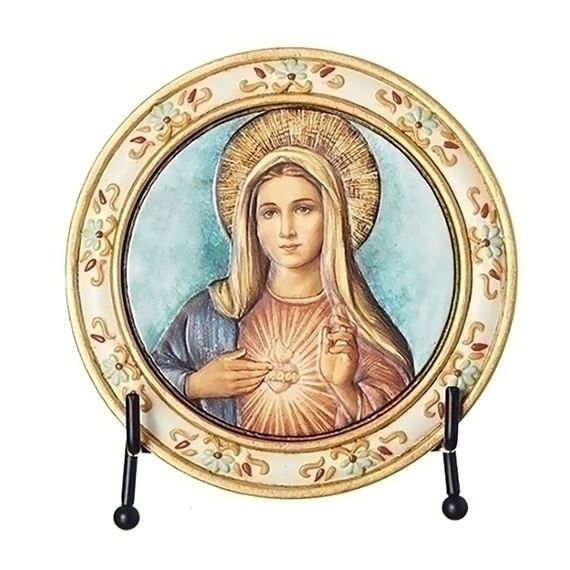 IMMACULATE HEART OF MARY ROUND PLAQUE WITH EASEL