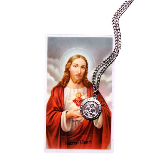 SACRED HEART SCAPULAR MEDAL AND PRAYER CARD