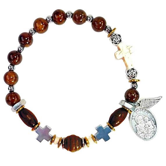GENUINE GEMSTONE ST. JOSEPH - MEN'S ROSARY BRACELET