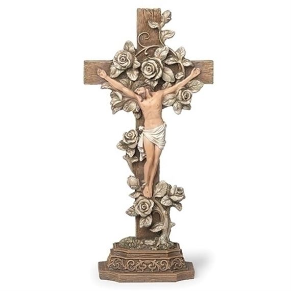 STANDING CRUCIFIX WITH ROSES - 13"