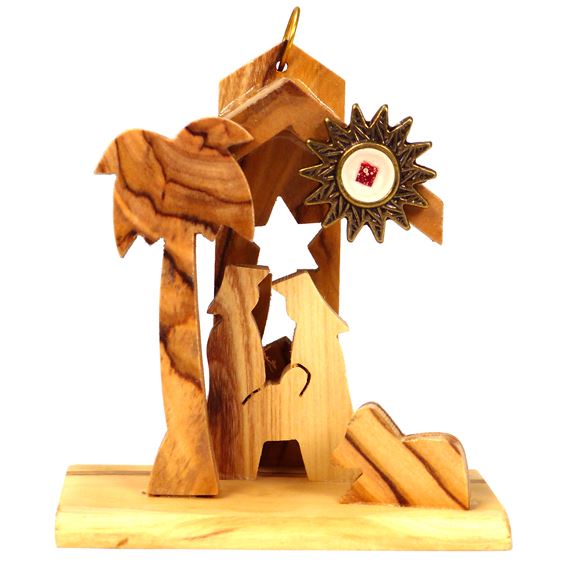 OLIVE WOOD NATIVITY ORNAMENT