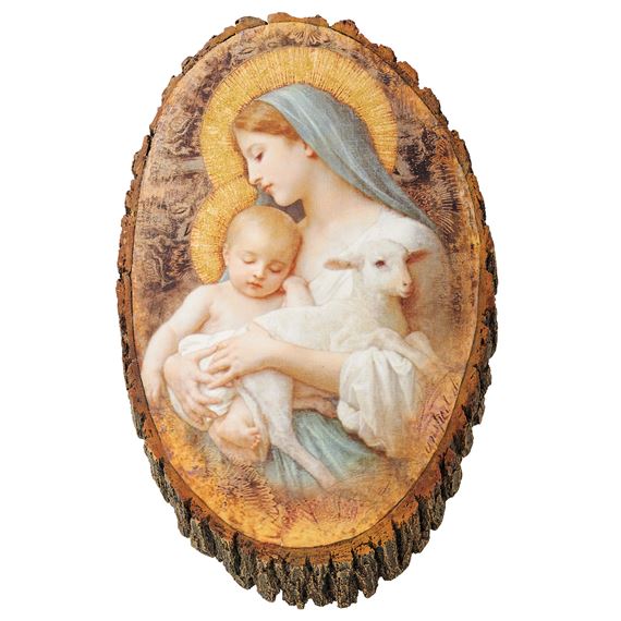 RUSTIC WALL PLAQUE - MADONNA & CHILD WITH LAMB