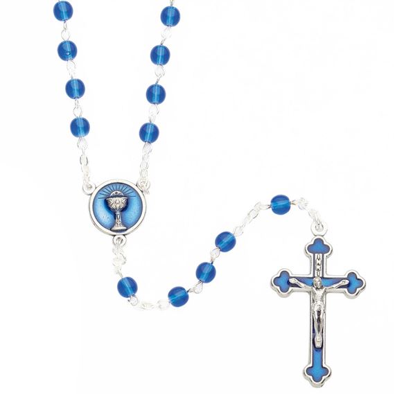 BLUE BEAD FIRST COMMUNION ROSARY