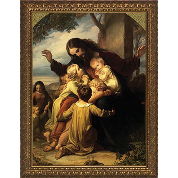 JESUS WITH CHILDREN FRAMED ARTWORK - 10" x 12"