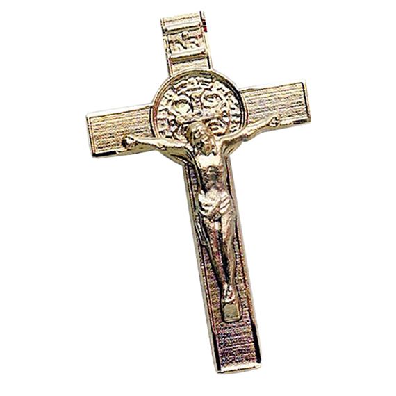 ST. BENEDICT CRUCIFIX GOLD LAPEL PIN