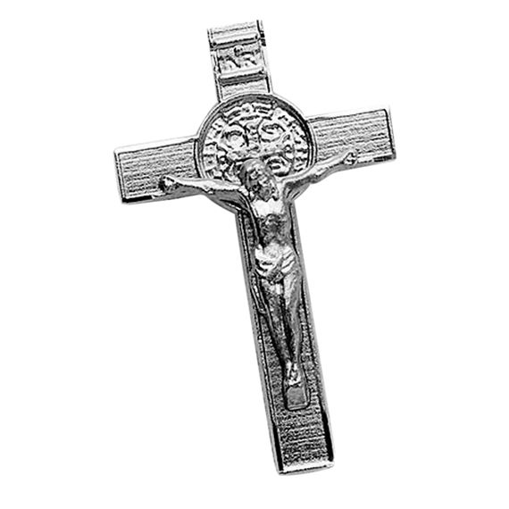 ST. BENEDICT CRUCIFIX SILVER LAPEL PIN