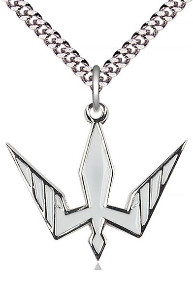 STERLING SILVER HOLY SPIRIT PENDANT WITH CHAIN - 1" x 1 1/8"