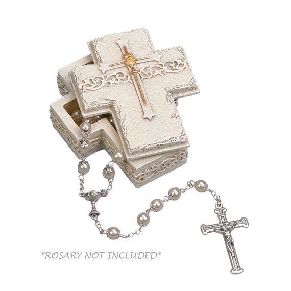 FIRST COMMUNION STONE FINISH ROSARY BOX