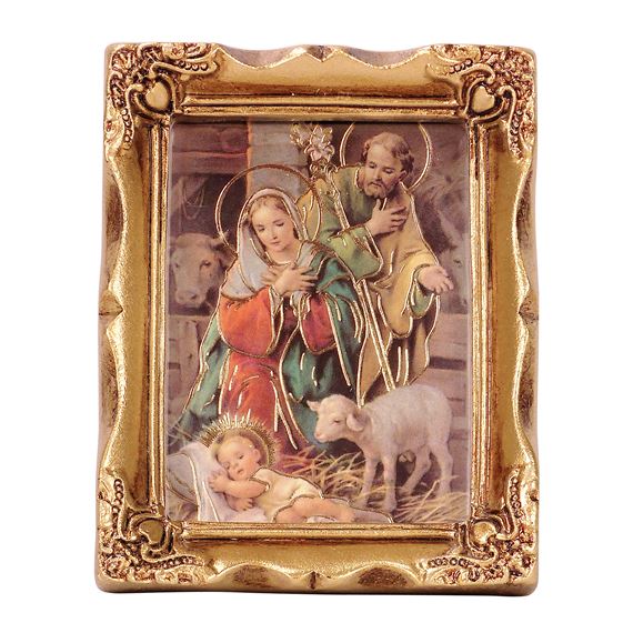 HOLY FAMILY NATIVITY  GOLD FRAME  with Easel Back - 2" x 3"