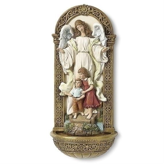 GUARDIAN ANGEL ON BRIDGE HOLY WATER FONT - 7¼”