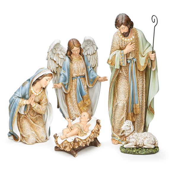 NATIVITY SET WITH ANGEL AND LAMB (5-PIECE)
