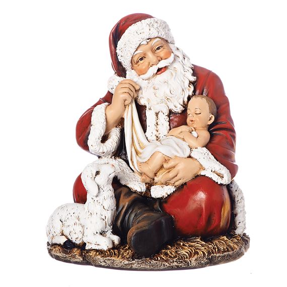 SITTING SANTA WITH BABY JESUS STATUE - 6"