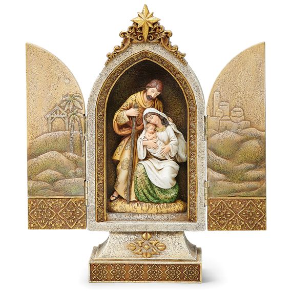 HOLY FAMILY JEWELED TEXTURED TRIPTYCH