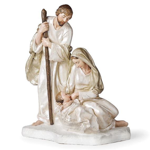 HOLY FAMILY STATUE - GOLD & PEARL - 12"