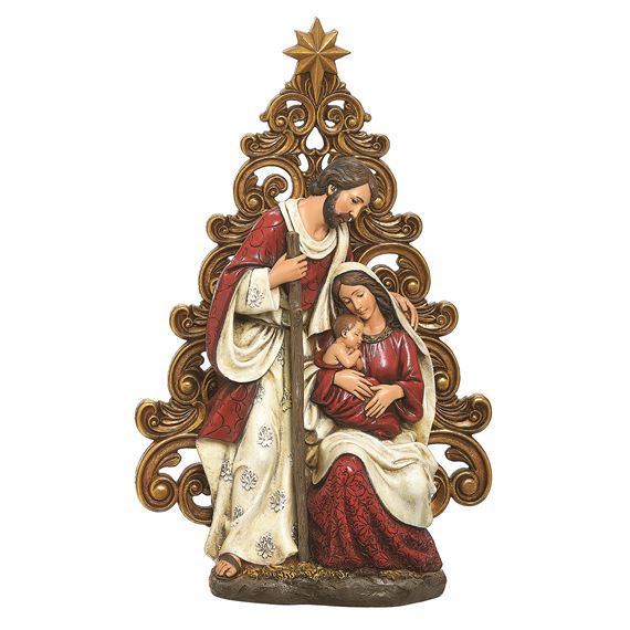 HOLY FAMILY WITH GOLD FILIGREE TREE STATUE - 12 1/4"