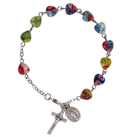 MURANO GLASS ROSARY BRACELET WITH HEART BEADS