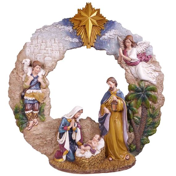 LIGHTED STANDING CHRISTMAS NATIVITY WREATH