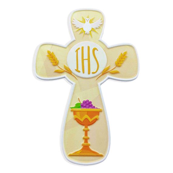 EUCHARISTIC KEEPSAKE CROSS SHAPED WALL PLAQUE