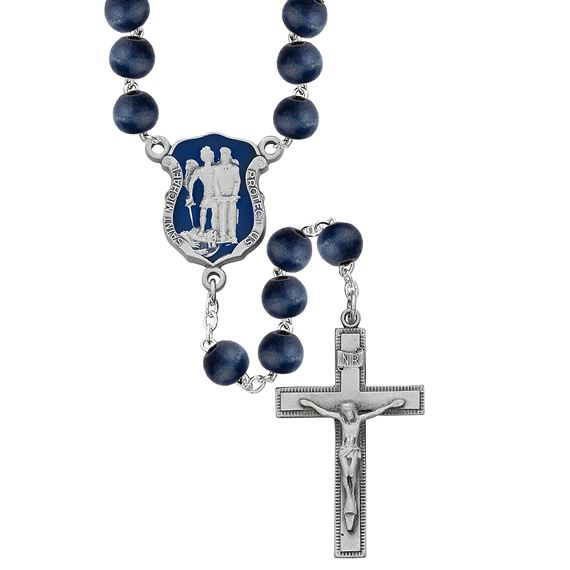 BLUE WOOD BEAD POLICE ROSARY