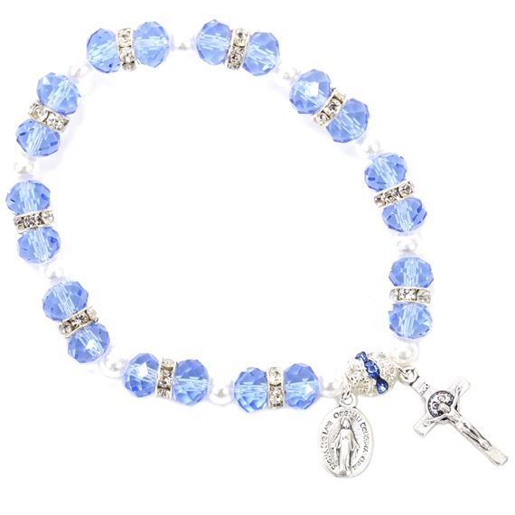 CRYSTAL ROSARY STRETCH BRACELET - BLUE