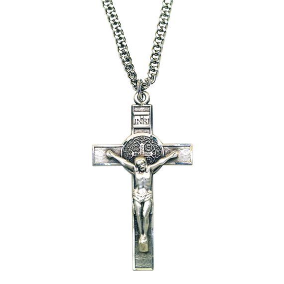 STERLING SILVER ST. BENEDICT CRUCIFIX - LARGE