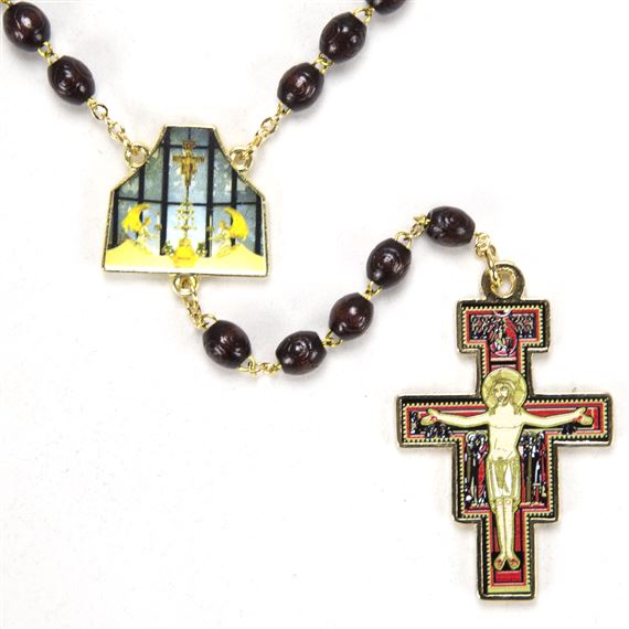 OUR LADY OF THE ANGELS CHAPEL WOOD  BEAD ROSARY