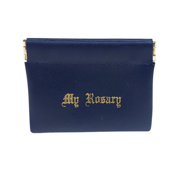 BLUE VINYL SQUEEZE-TO-OPEN ROSARY CASE