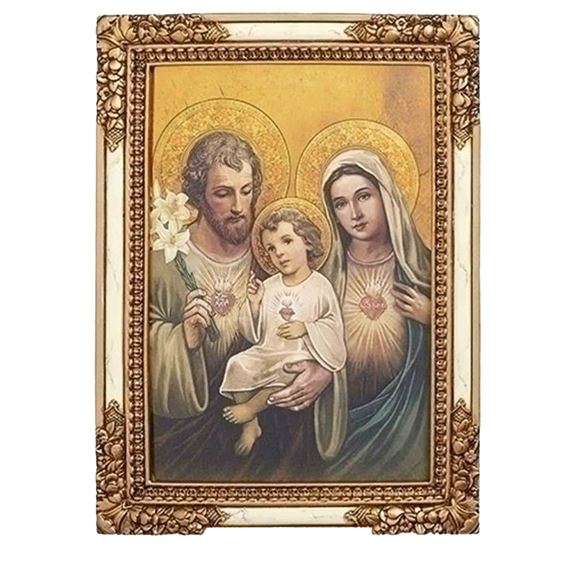 THREE HEARTS OF THE HOLY FAMILY FRAMED PLAQUE - 7"