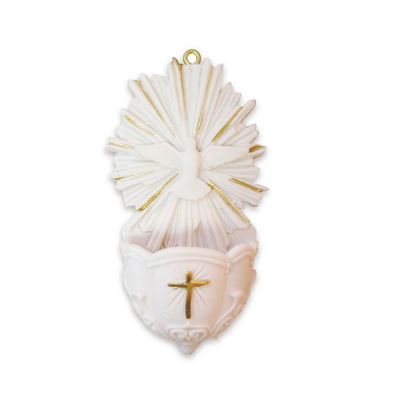 HOLY SPIRIT HOLY WATER FONT WITH GOLD ACCENTS