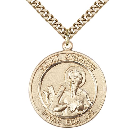 14KT GOLD FILLED ST ANDREW THE APOSTLE PENDANT WITH CHAIN - 1" x 7/8"