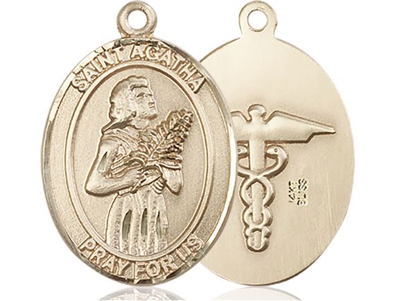14KT GOLD ST AGATHA NURSE MEDAL - 1" x 3/4"