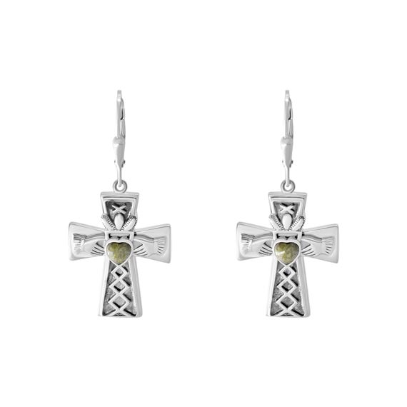 CONNEMARA MARBLE STERLING SILVER CLADDAGH CROSS EARRINGS