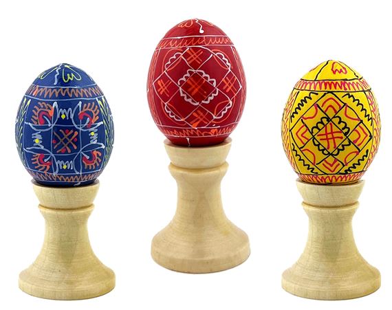 SET OF 3 PYSANKY EGGS WITH STANDS