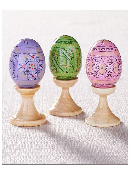 SET OF 3 PASTEL UKRAINIAN PYSANKY EGGS WITH STANDS
