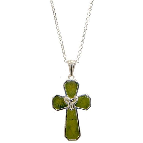 CONNEMARA MARBLE STERLING SILVER TRINITY KNOT CROSS PENDANT