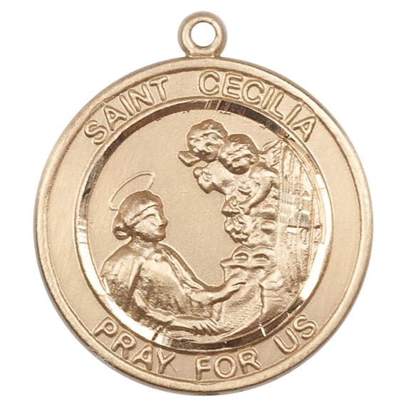14KT GOLD ST CECILIA MEDAL - 1" x 7/8"