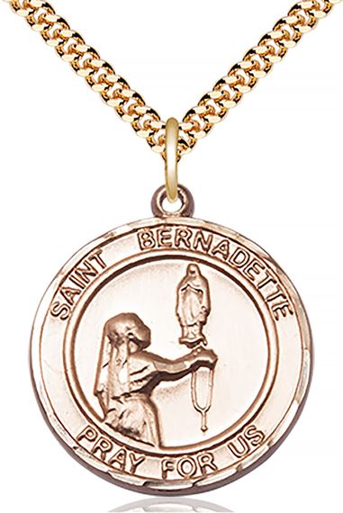 14KT GOLD FILLED ST BERNADETTE PENDANT WITH CHAIN - 1" x 7/8"
